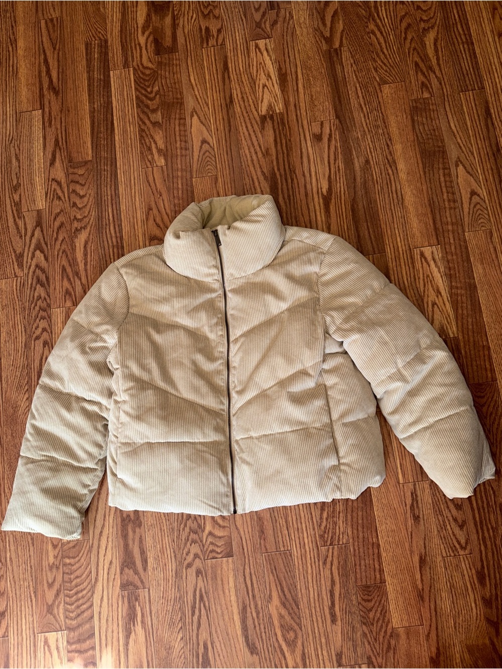 GAP Cream Corduroy Puffer Jacket with High Collar